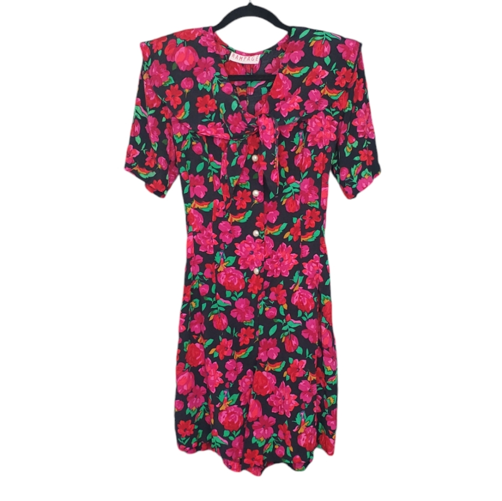 Vintage 90s Romper Rampage Neon Pink Floral Belted Girlhoodcore Fitted M